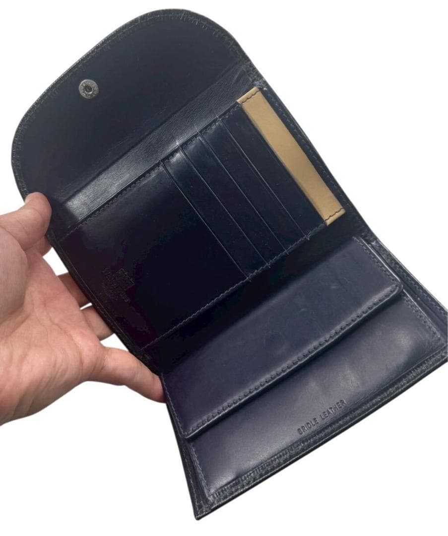 ホワイトハウスコックス ブライドルレザー 三つ折り財布 ブラック/ネイビー