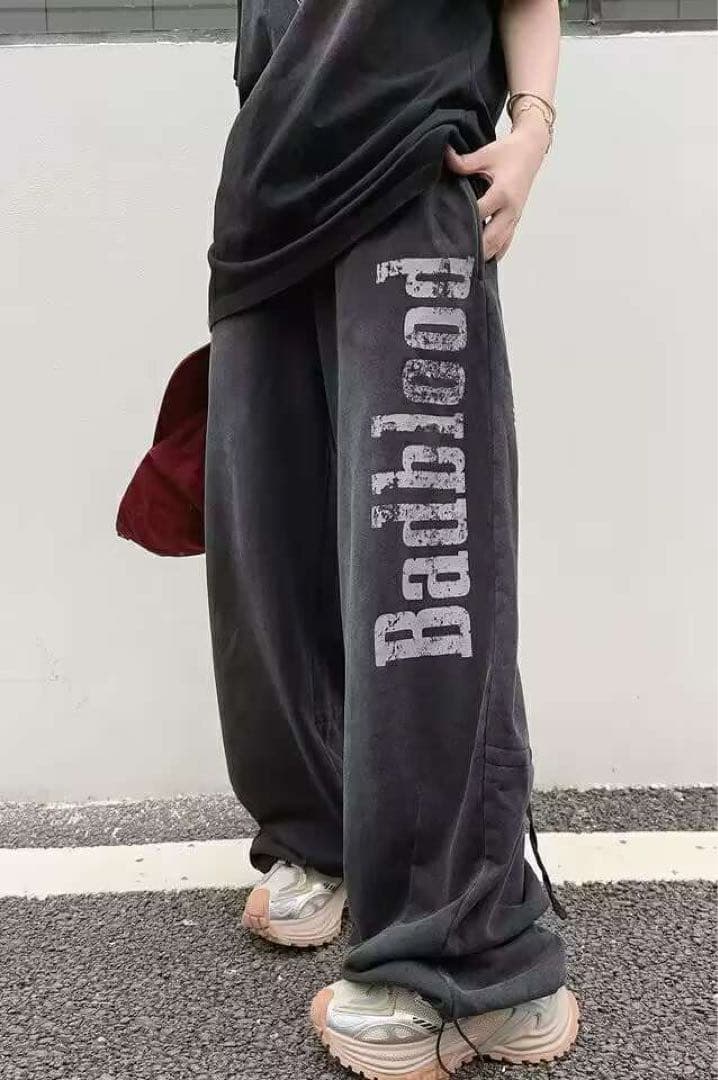 BADBLOOD ワイドパンツ グレー ロゴ オーバーサイズ