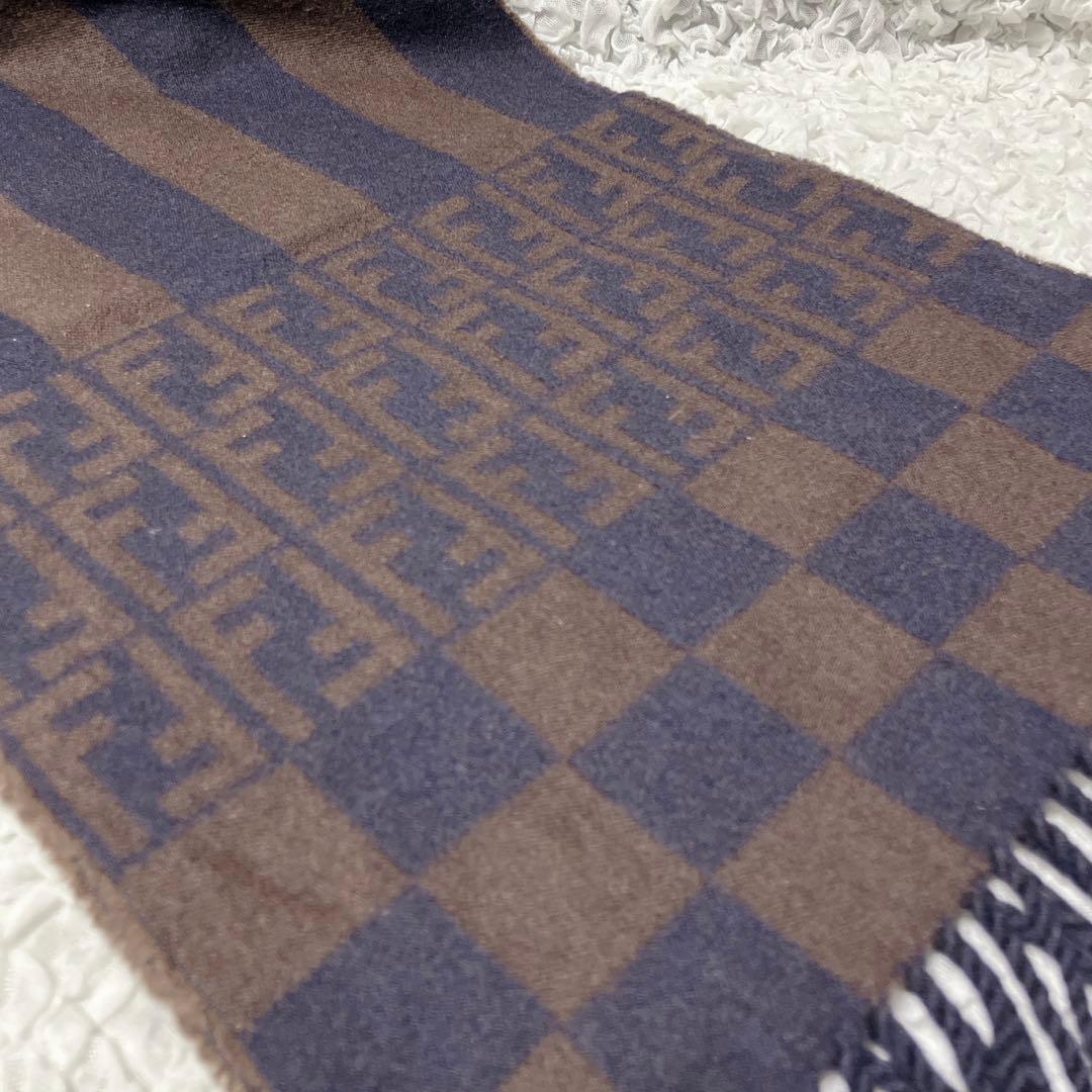フェンディ　FENDI ズッカ柄　ブラウン ストライプ マフラー　ウール