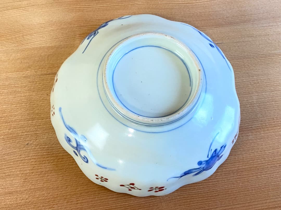 みぃちゃん 古伊万里 赤絵金彩オランダ唐草クルス文輪花皿 2客/染錦