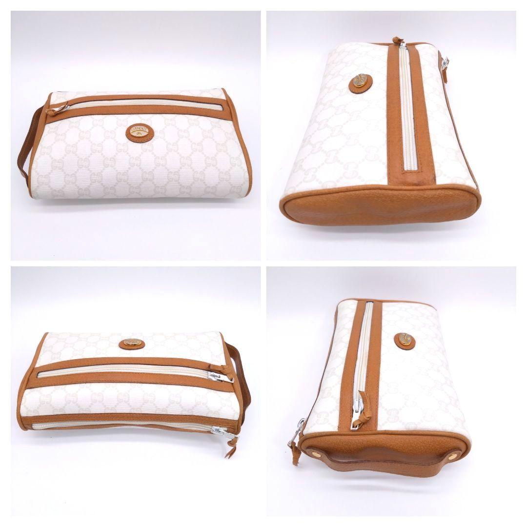 【美品】GUCCI 希少 クラッチバッグ セカンド ポーチ GGプラス総柄 白
