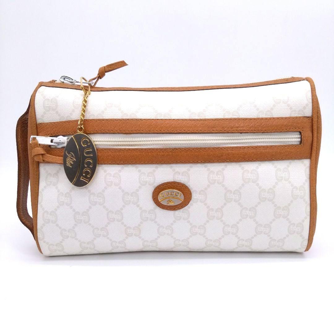 【美品】GUCCI 希少 クラッチバッグ セカンド ポーチ GGプラス総柄 白