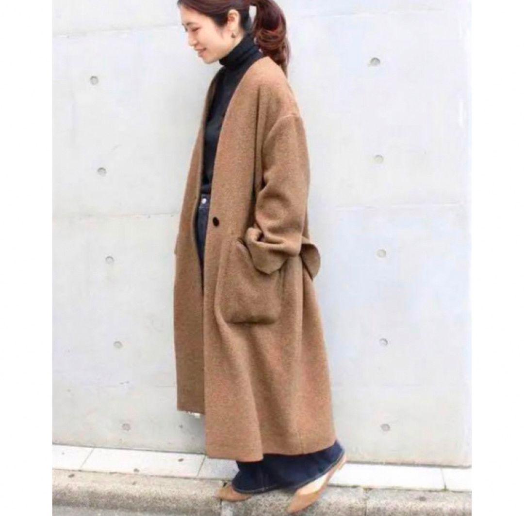 IÉNA ウール ノーカラー ロングコート ベルト付き 36 未使用