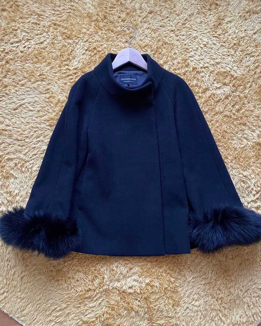 【未使用】ストロベリーフィールズビーバーショートコートリアルフォックスファー黒