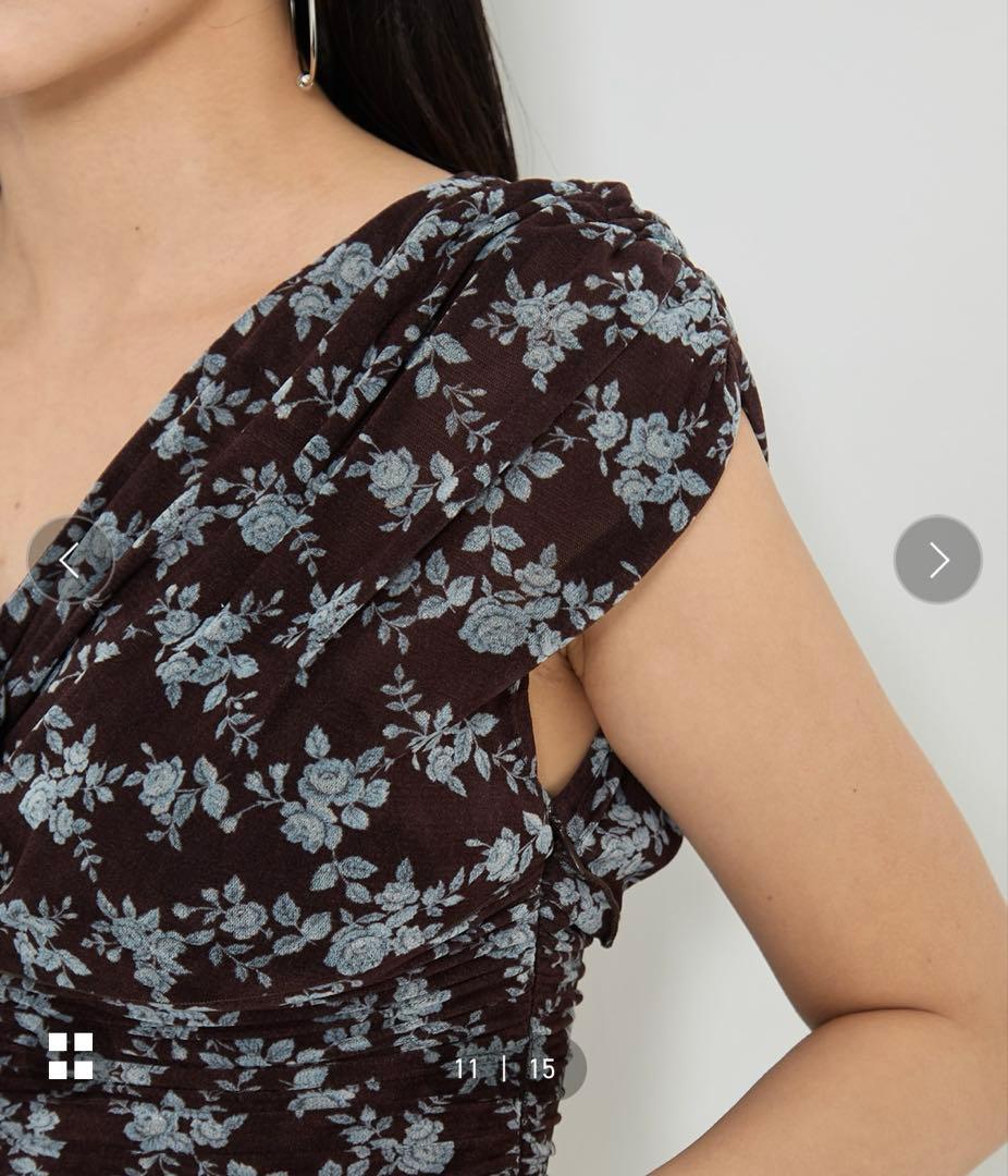 トップス FETICO ROSE VELVET TULLE SHIRRING TOP