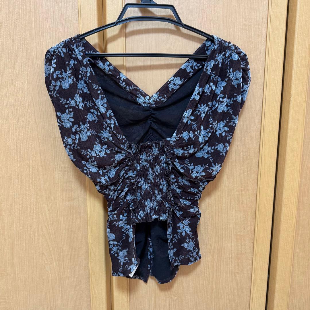 トップス FETICO ROSE VELVET TULLE SHIRRING TOP