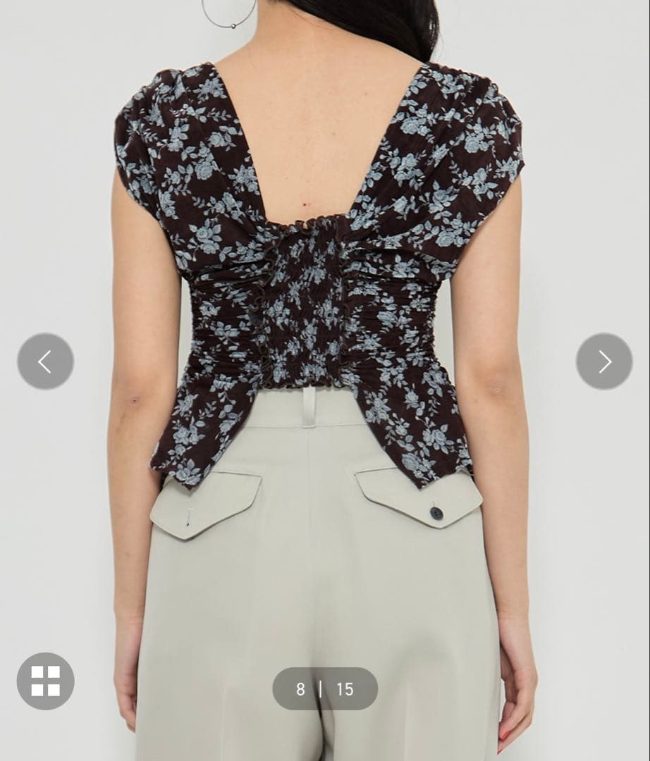 トップス FETICO ROSE VELVET TULLE SHIRRING TOP