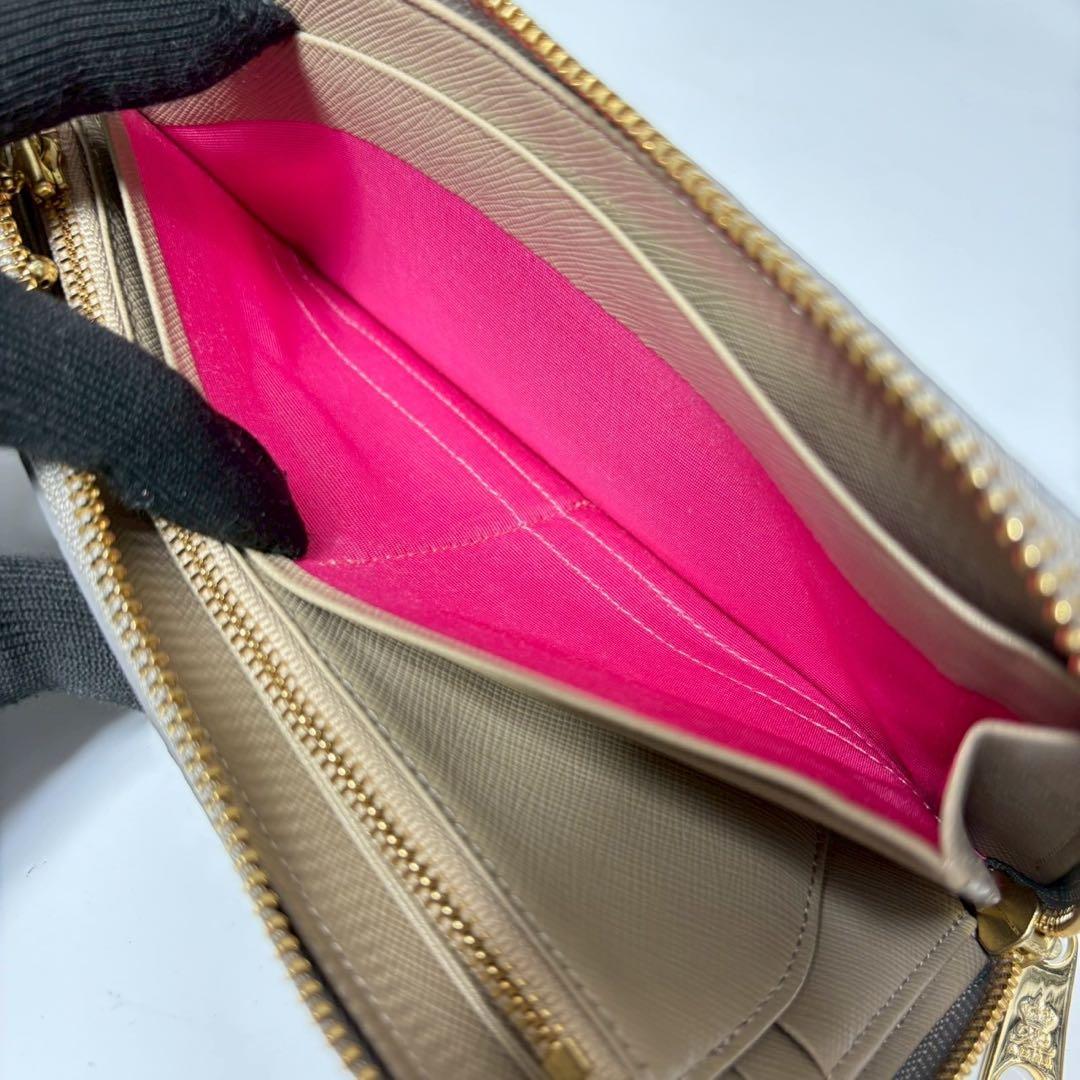 ADMJ　ビジュー　長財布　L字ファスナー　ベージュ　クリスタル.