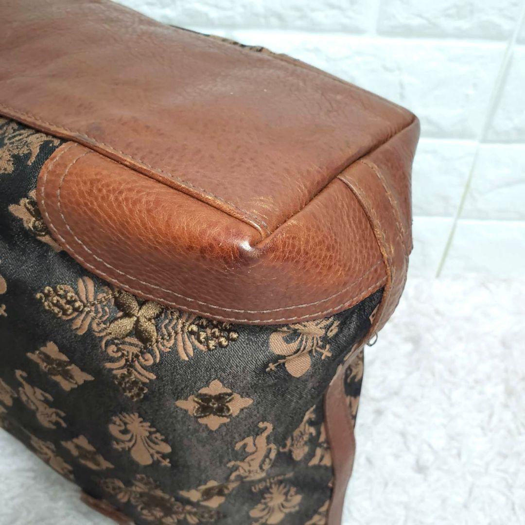 美品 genten ゲンテン ジャガード 総柄 刺繍 A4可 大容量トートバッグ