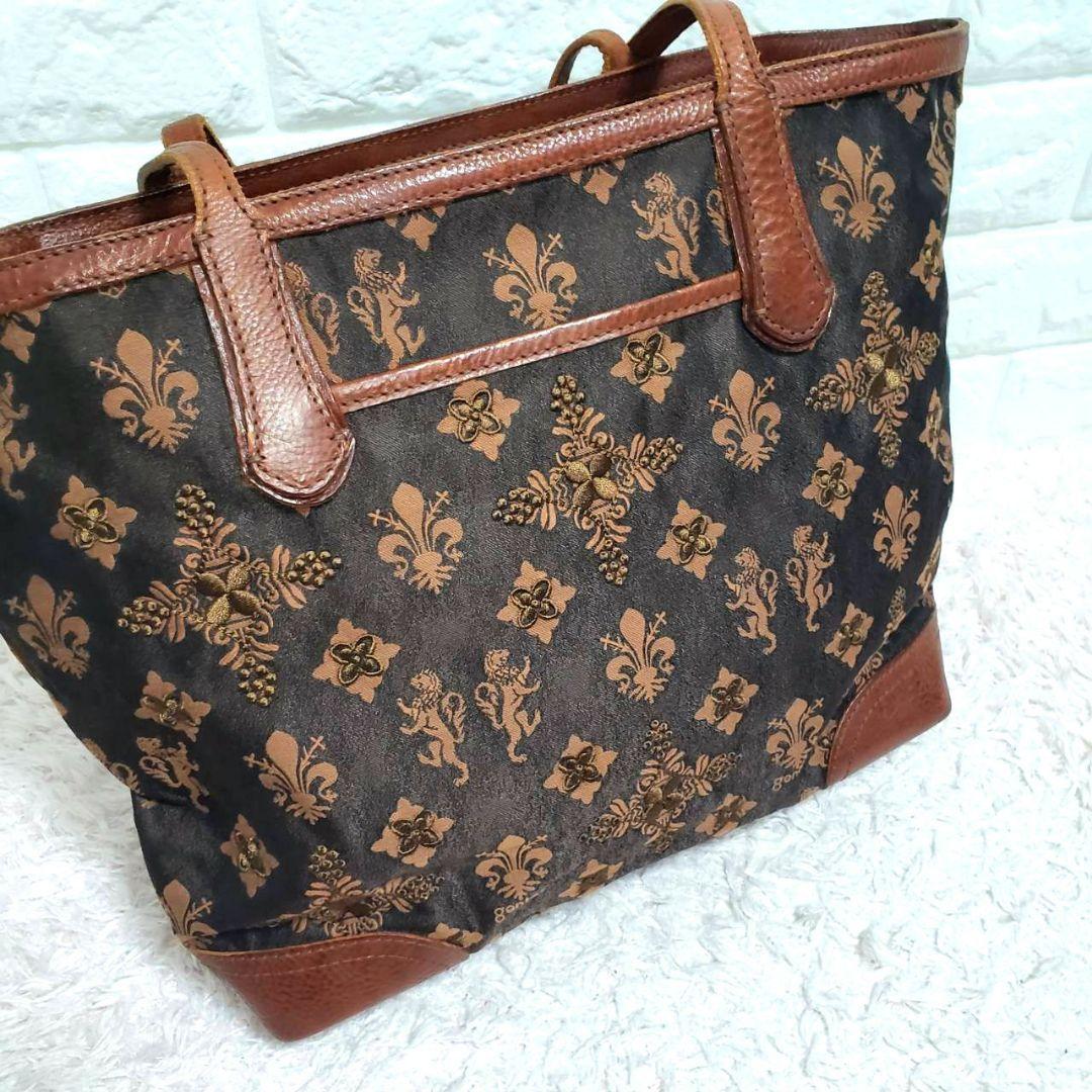 美品 genten ゲンテン ジャガード 総柄 刺繍 A4可 大容量トートバッグ