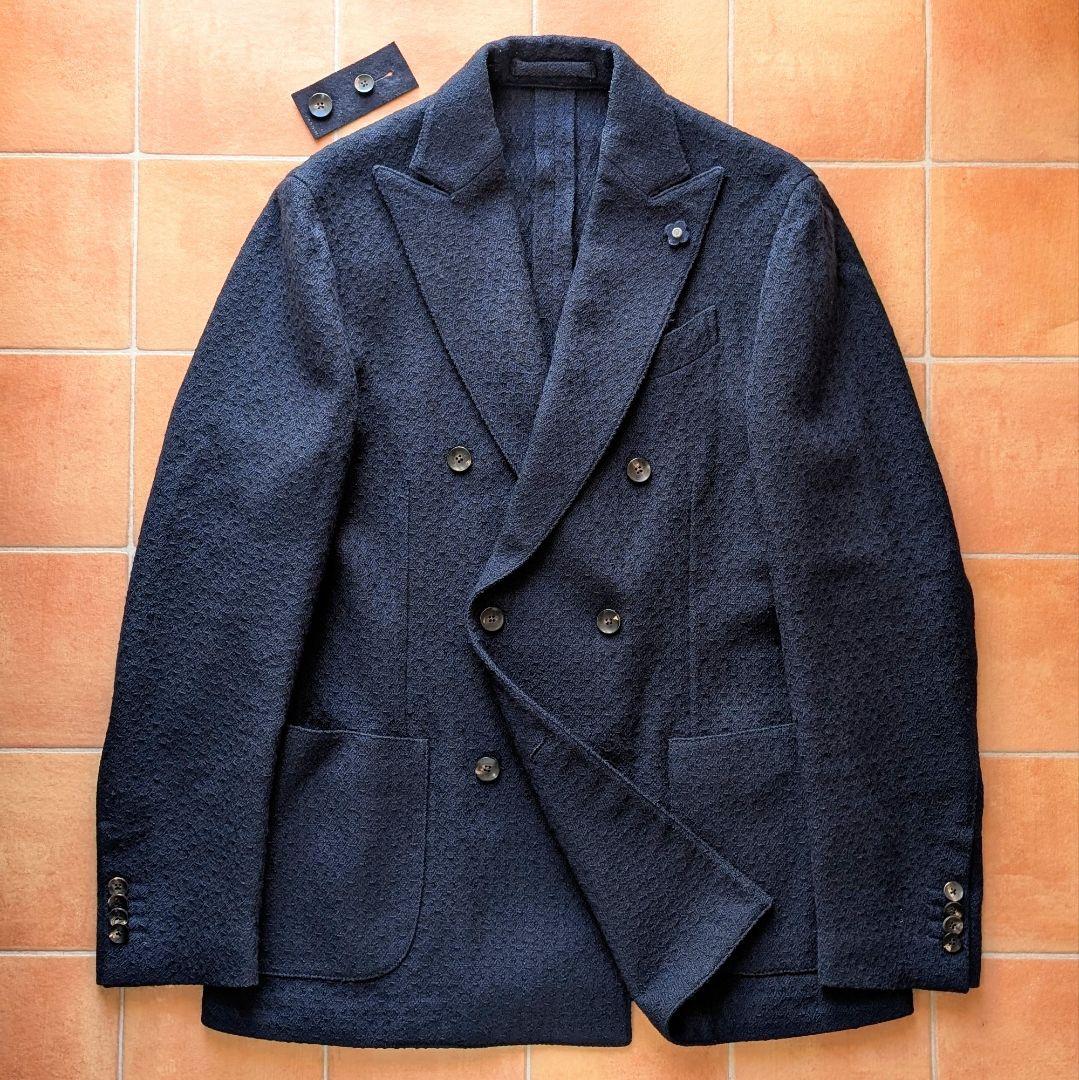 LARDINI ジャカード ネイビージャケット ダブル アンコン 46サイズ