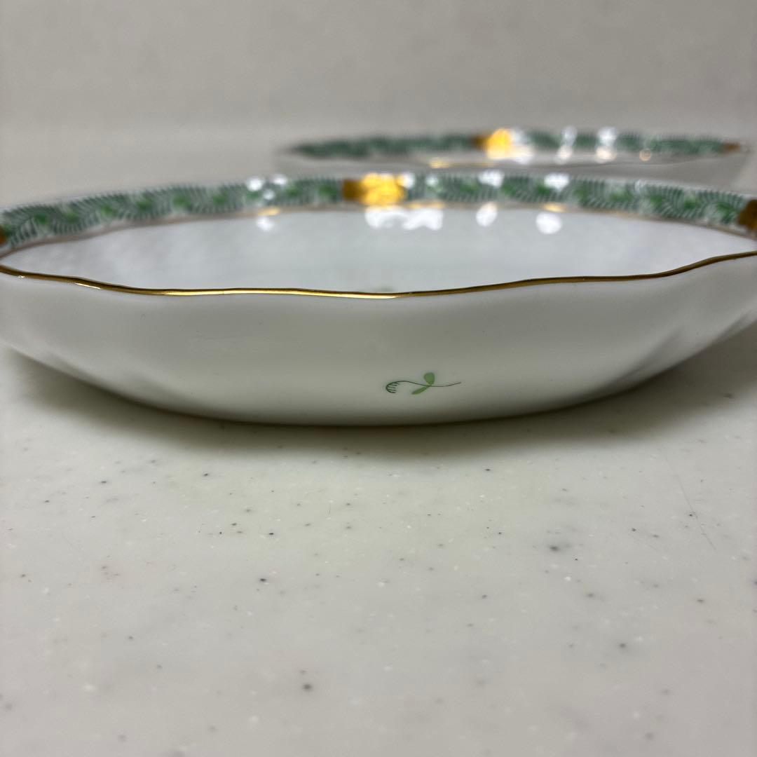 【箱付】ヘレンド　アポニーグリーン　オーバルディッシュ2枚