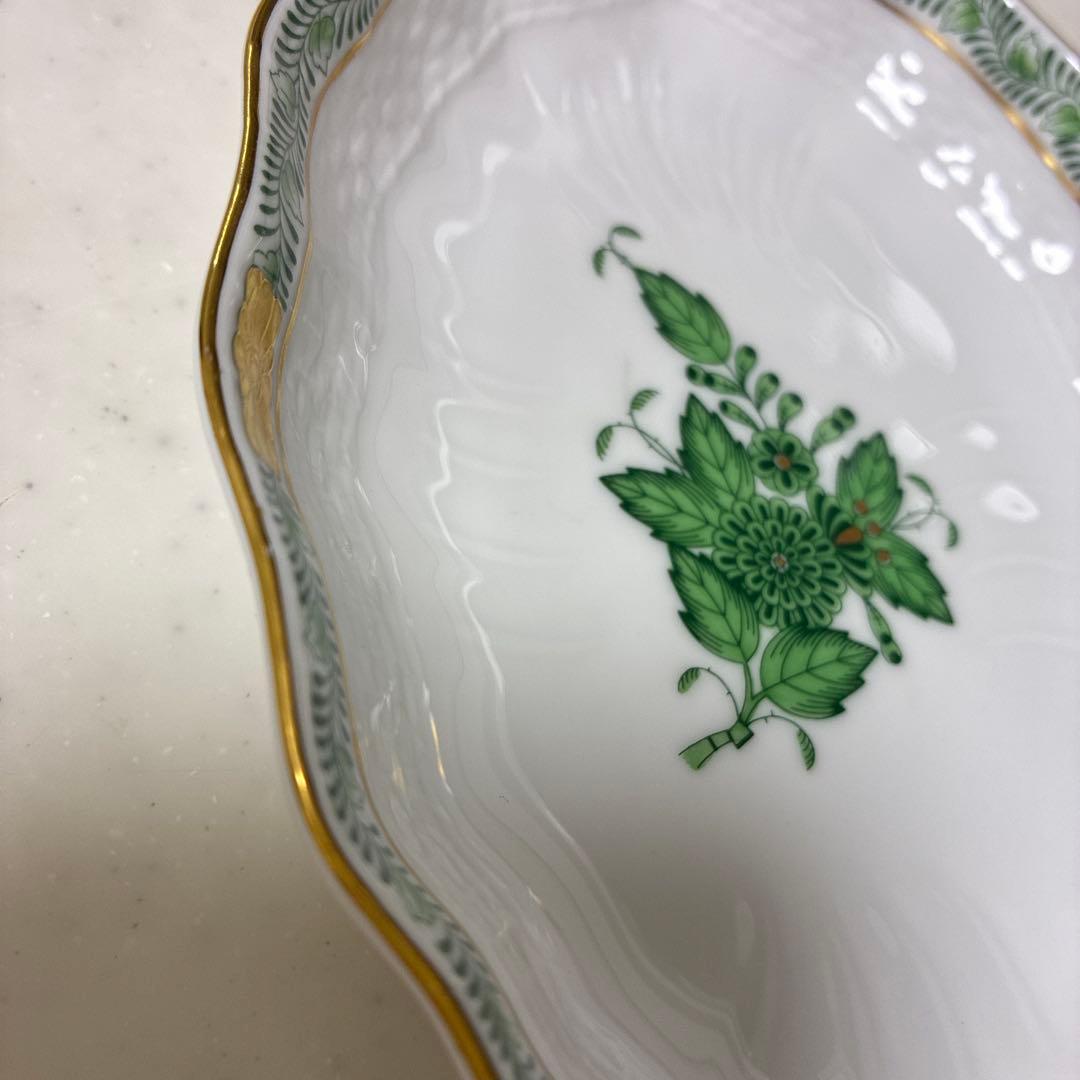 【箱付】ヘレンド　アポニーグリーン　オーバルディッシュ2枚