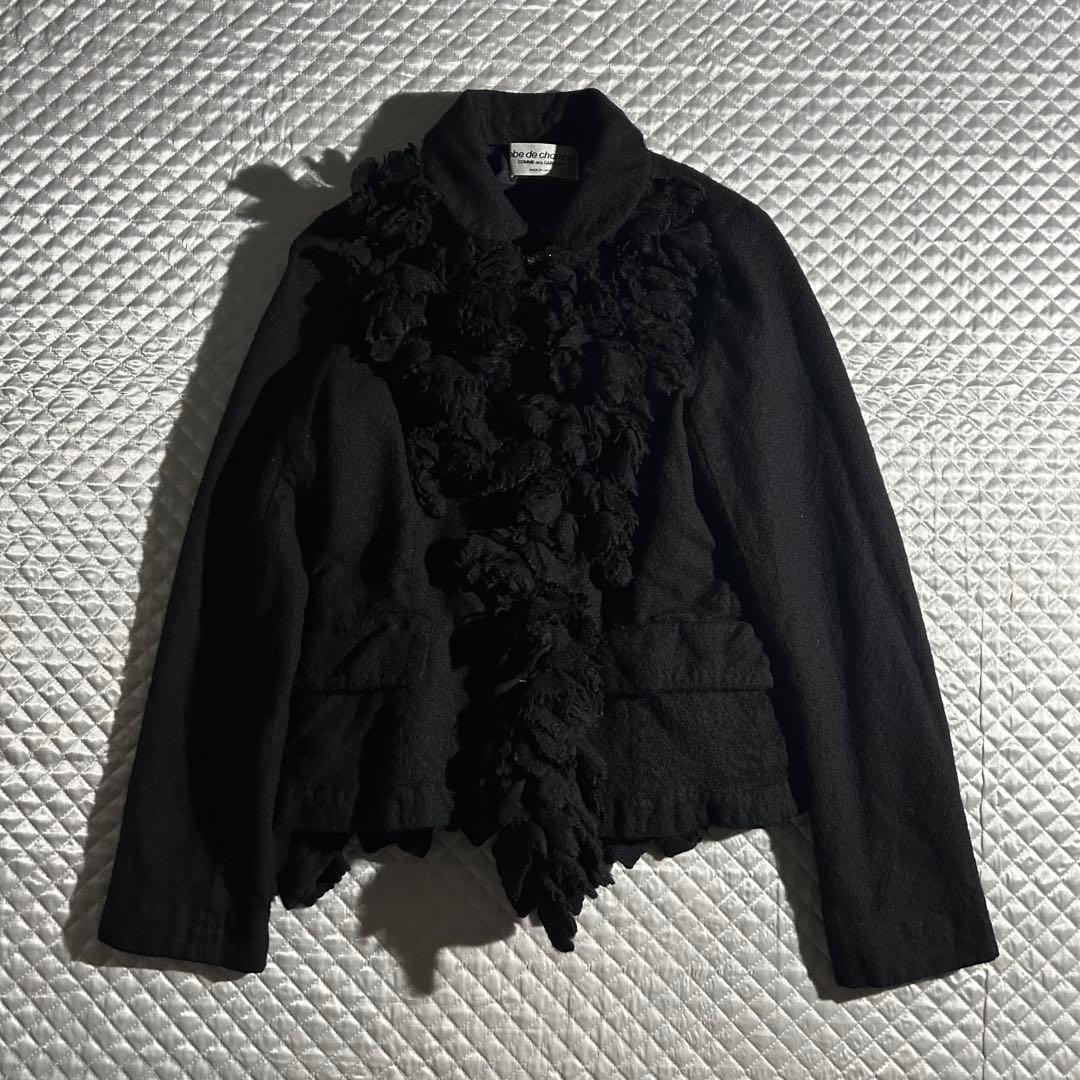 AD2003 03AW 00s ウール縮絨フリル丸襟ジャケット 黒