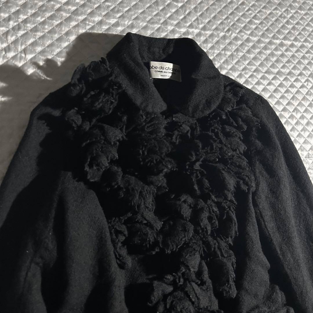 AD2003 03AW 00s ウール縮絨フリル丸襟ジャケット 黒