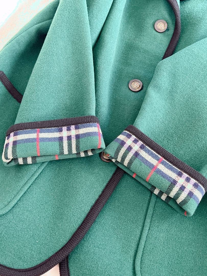 【美品】Burberrys ピーコート カシミア混 ダブルフェイス　9号グリーン