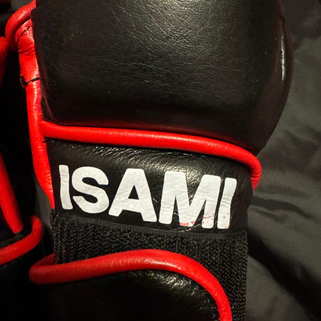 ISAMI ボクシンググローブ 黒/赤 収納袋付き