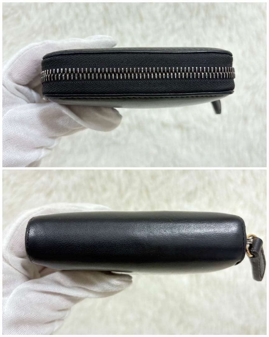 オフホワイト ウォレット 財布 ラウンドファスナー レザー ブラック