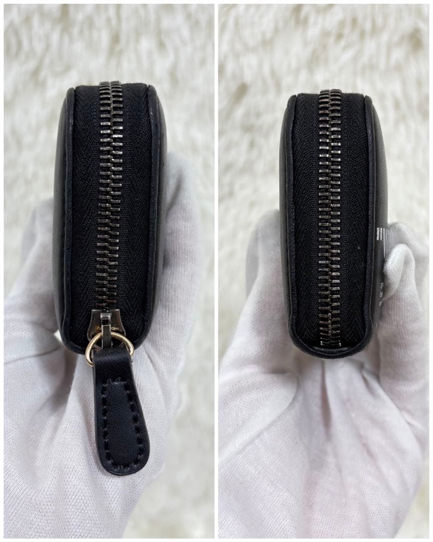 オフホワイト ウォレット 財布 ラウンドファスナー レザー ブラック