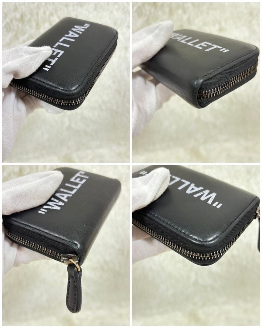 オフホワイト ウォレット 財布 ラウンドファスナー レザー ブラック