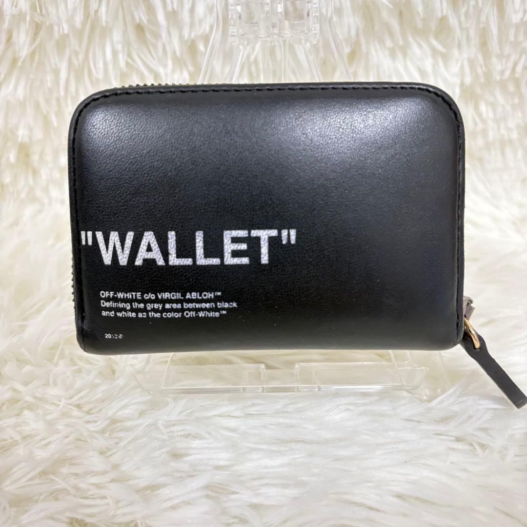 オフホワイト ウォレット 財布 ラウンドファスナー レザー ブラック