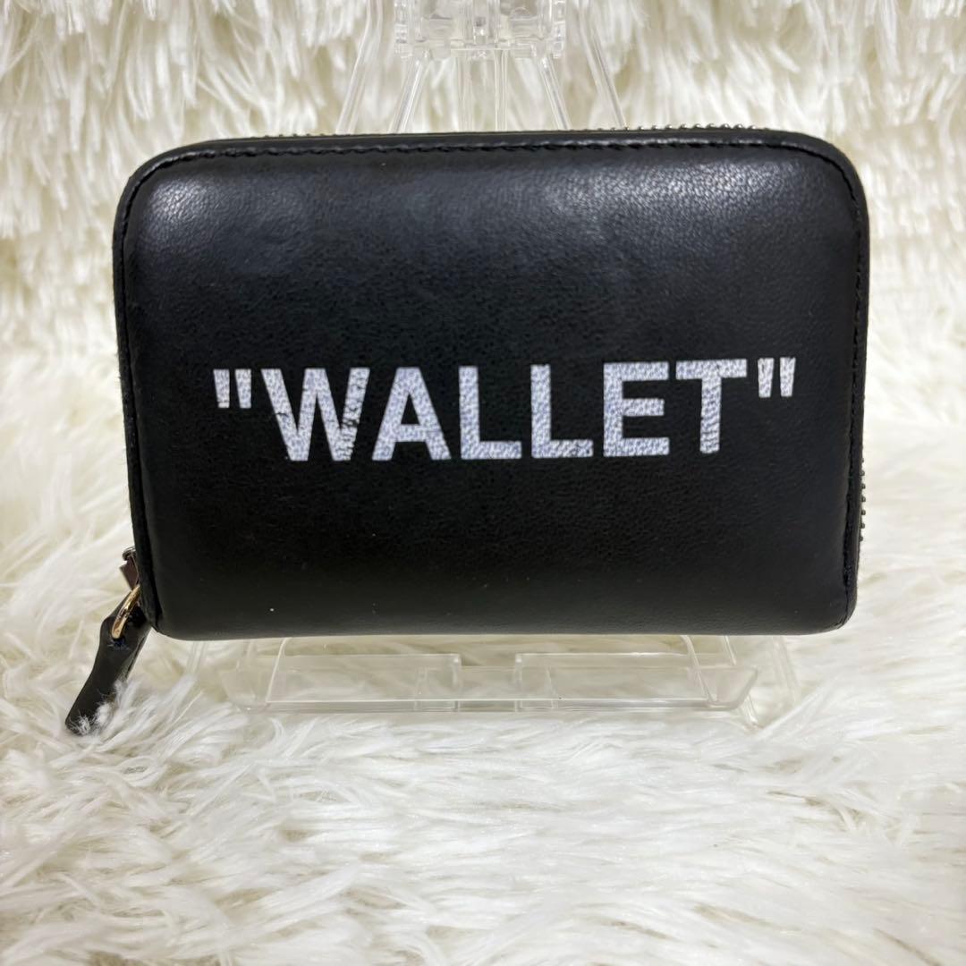 オフホワイト ウォレット 財布 ラウンドファスナー レザー ブラック