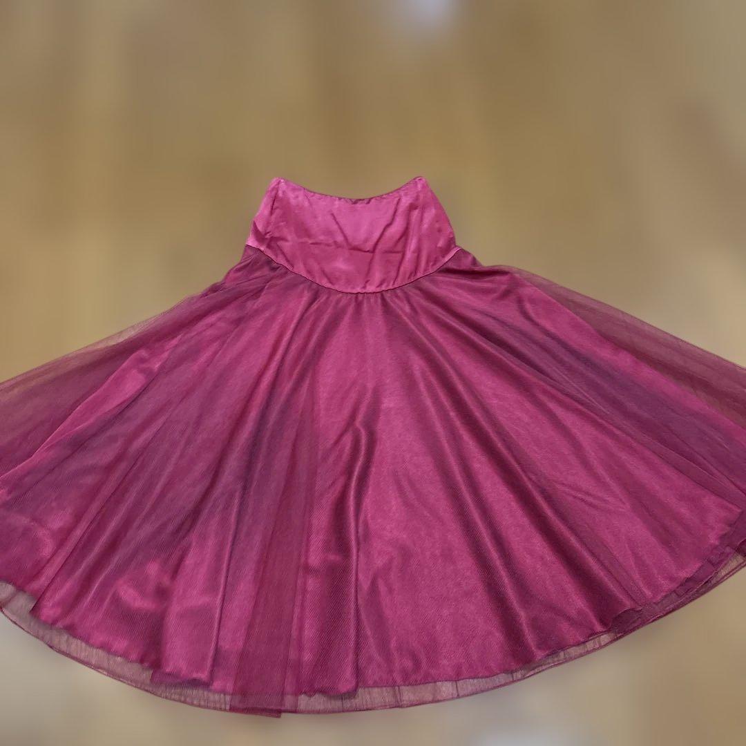 SALE 社交ダンス　チャコットバーガンディ チュール フレアスカート