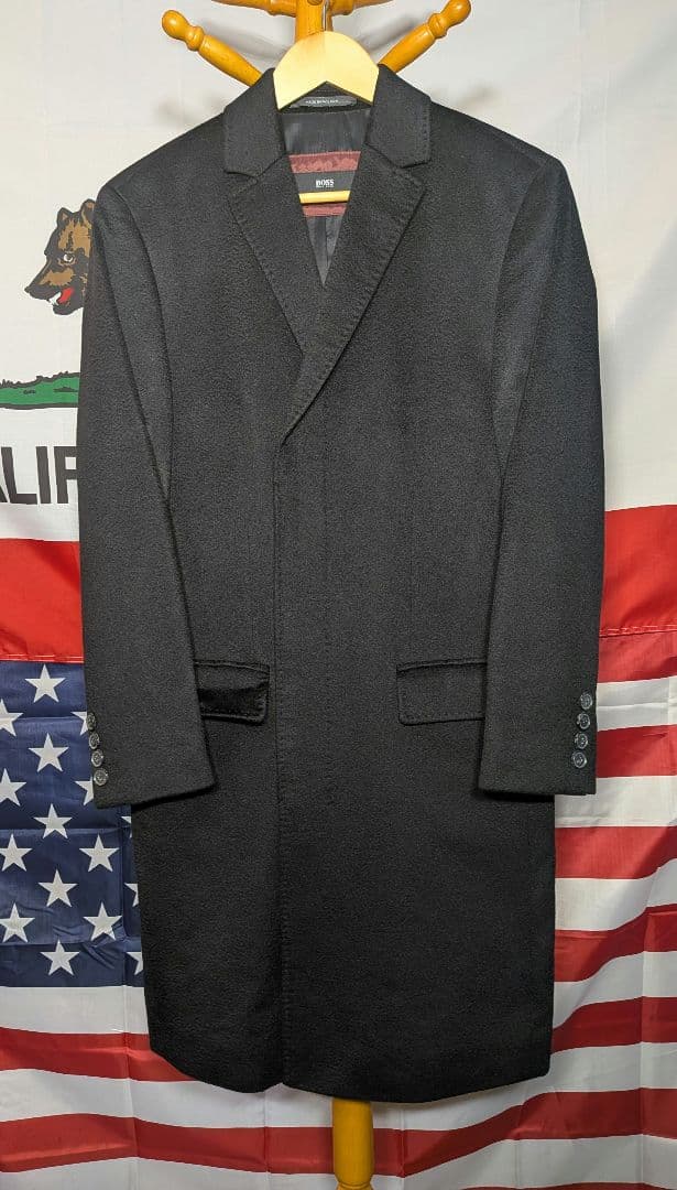 ヒューゴボス HUGO BOSS チェスターコート 黒 カシミヤ 100％