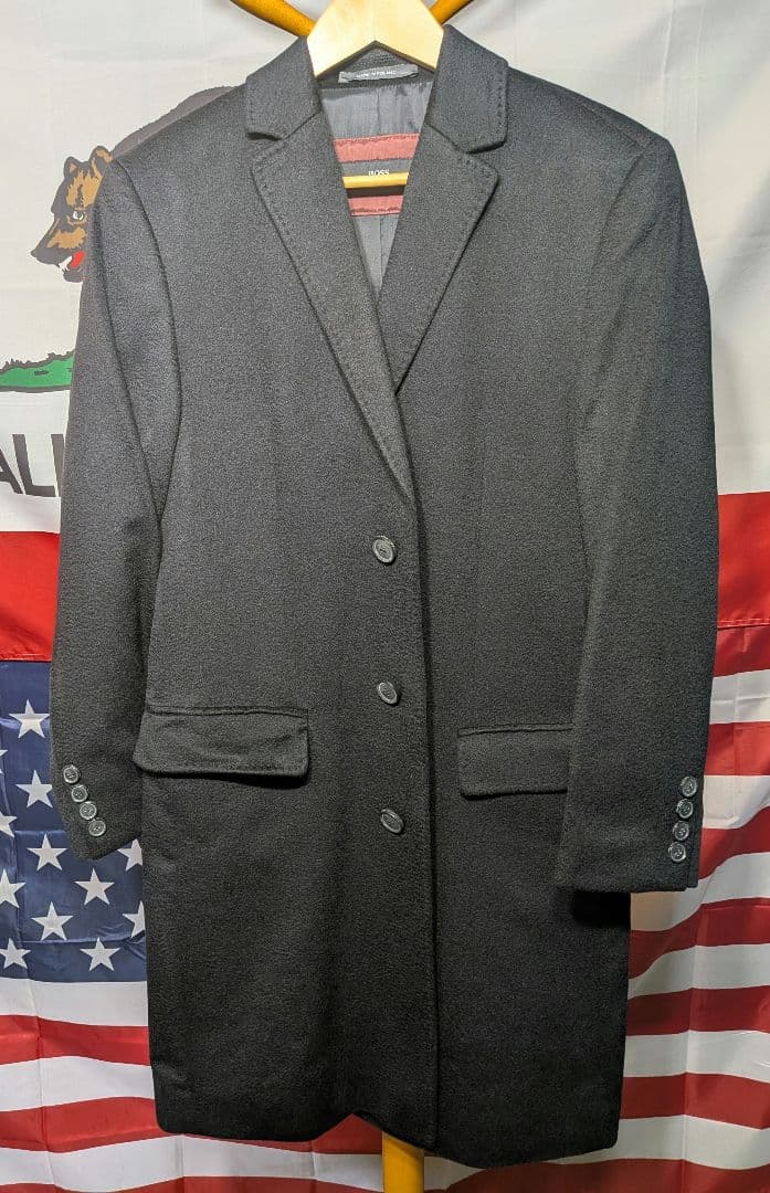 ヒューゴボス HUGO BOSS チェスターコート 黒 カシミヤ 100％