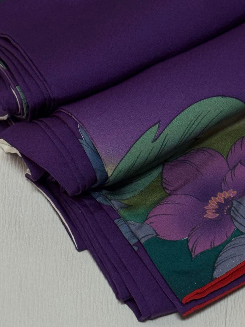 [美品] ヴィンテージ　本振袖　正絹　紫　緑　高身長　成人式　結婚式　礼装