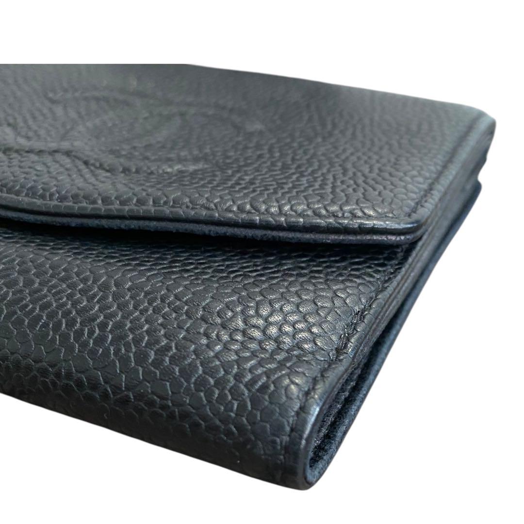 【希少】 シャネル キャビアスキン 折り財布 ブラック ココマーク　10番台