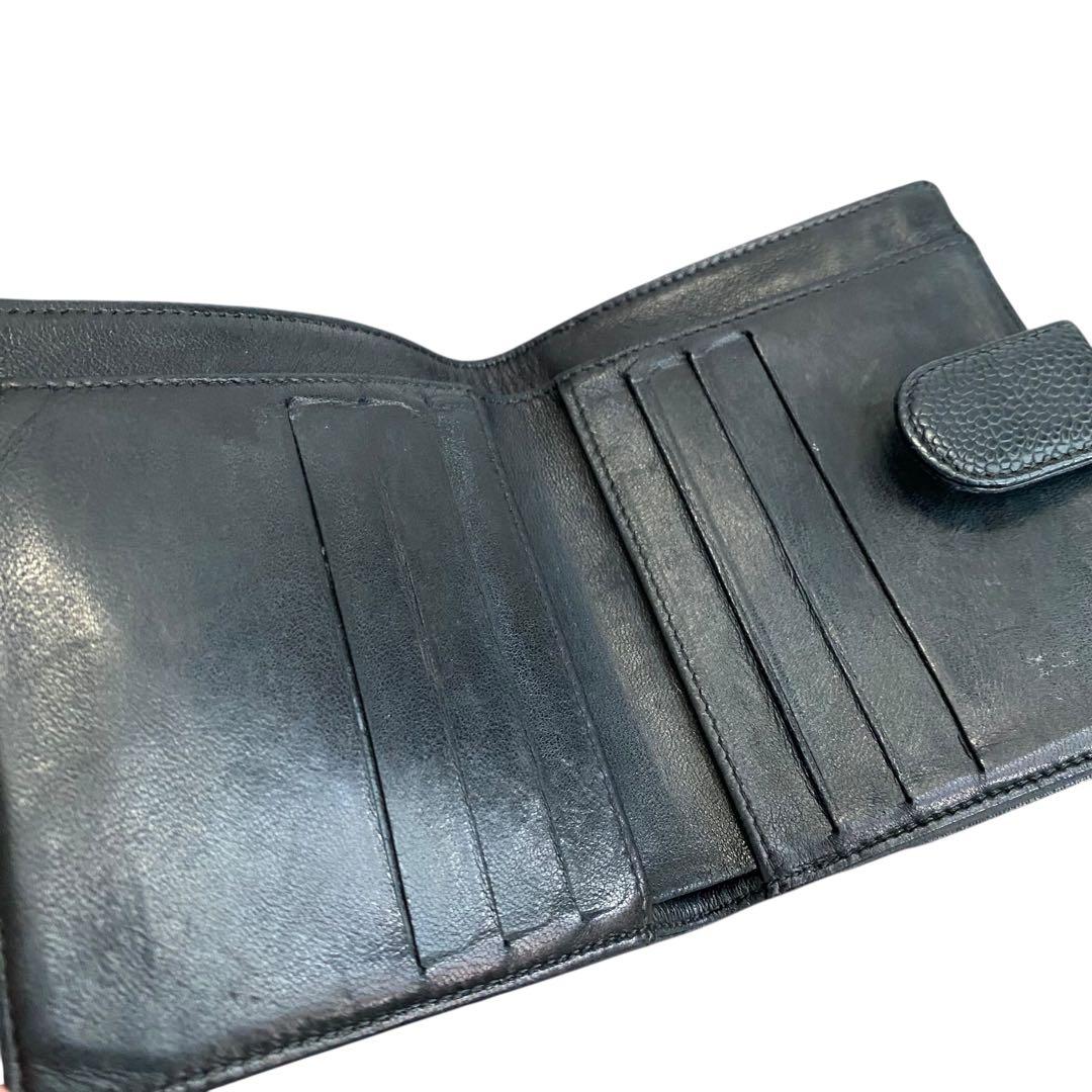 【希少】 シャネル キャビアスキン 折り財布 ブラック ココマーク　10番台