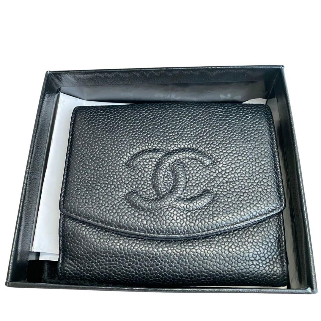 【希少】 シャネル キャビアスキン 折り財布 ブラック ココマーク　10番台