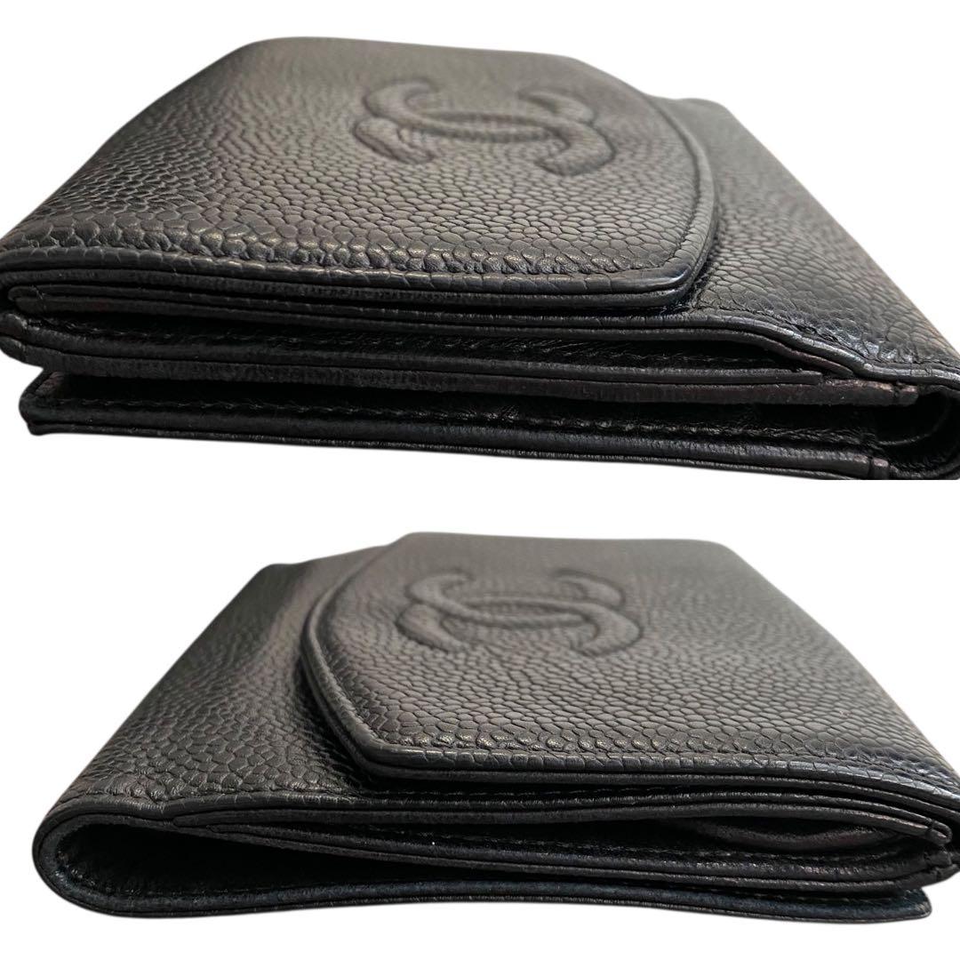 【希少】 シャネル キャビアスキン 折り財布 ブラック ココマーク　10番台