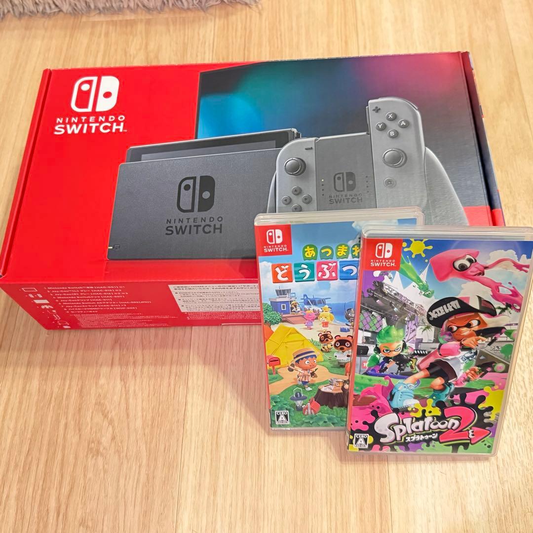 【ほぼ新品】人気ソフト2本付　Nintendo Switch 本体 グレー