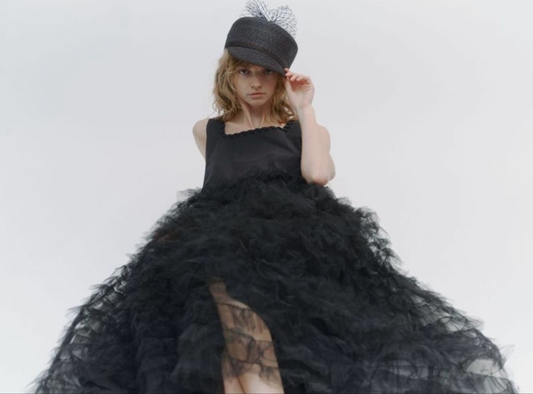 HIAND チュールリボン付きキャスケット　ブラック