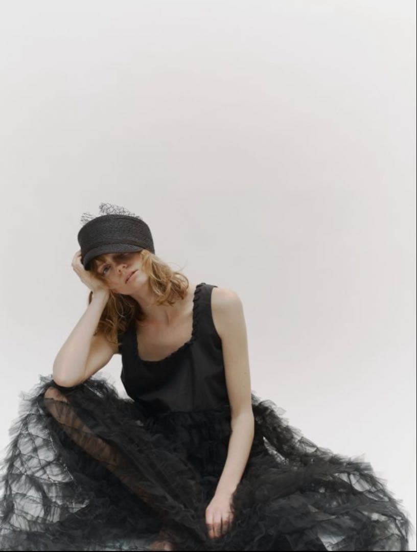 HIAND チュールリボン付きキャスケット　ブラック