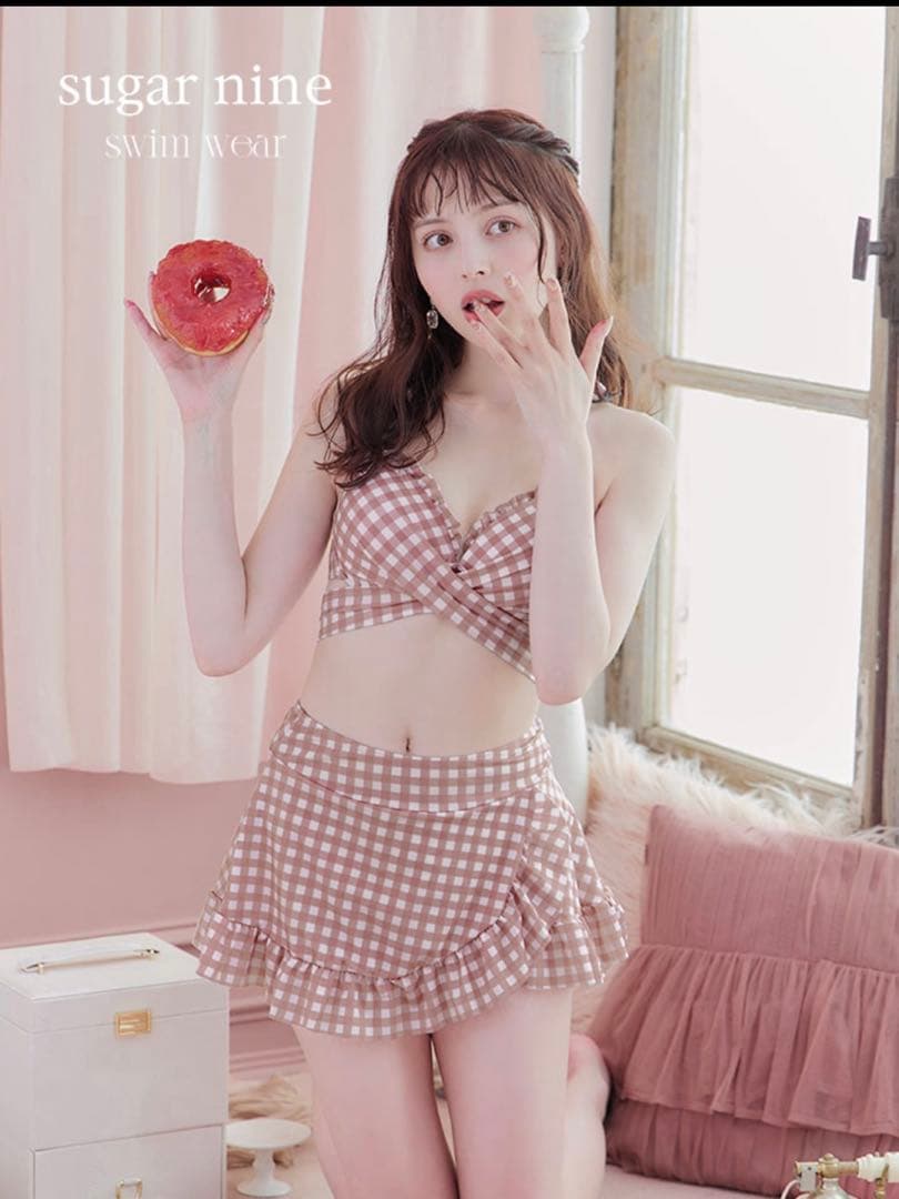 sugar nineスカート付き2wayギンガムチェック柄クロスビキニ3点セット