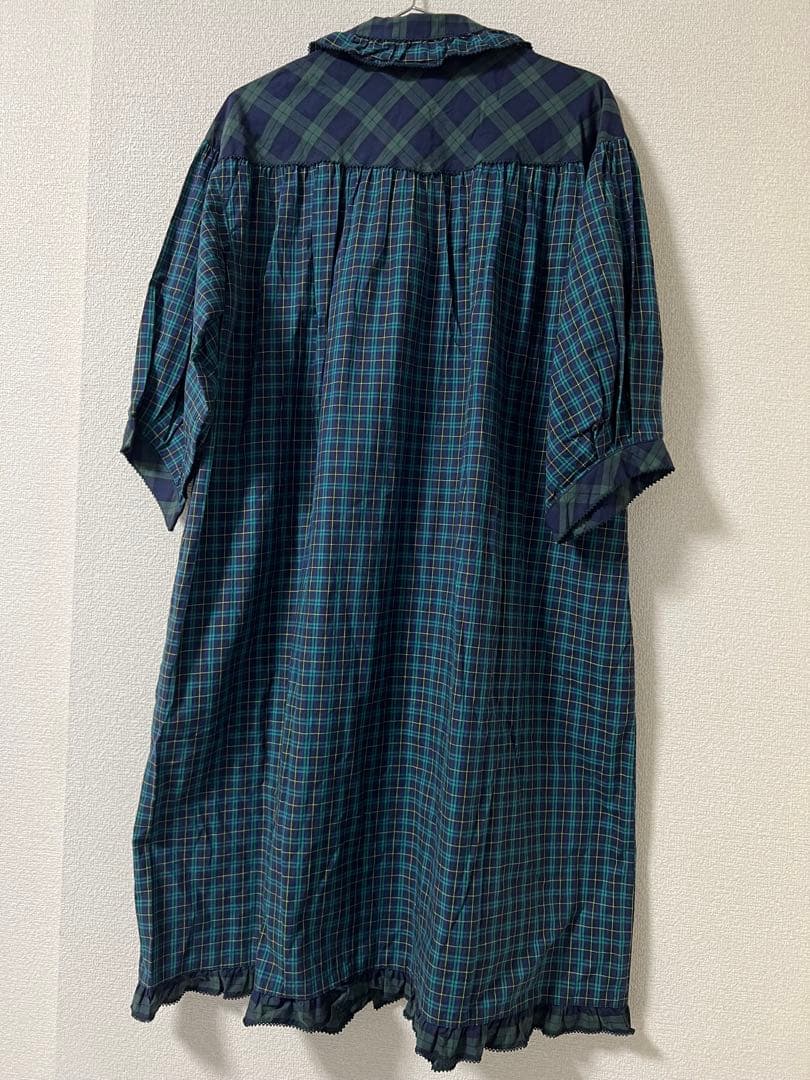 PINK HOUSE ロングワンピース チェック ピコフリル 半袖