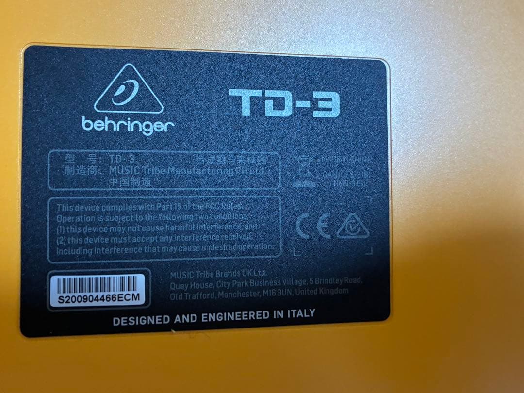 【美品】Behringer TD-3 イエロー アナログベースシンセサイザー