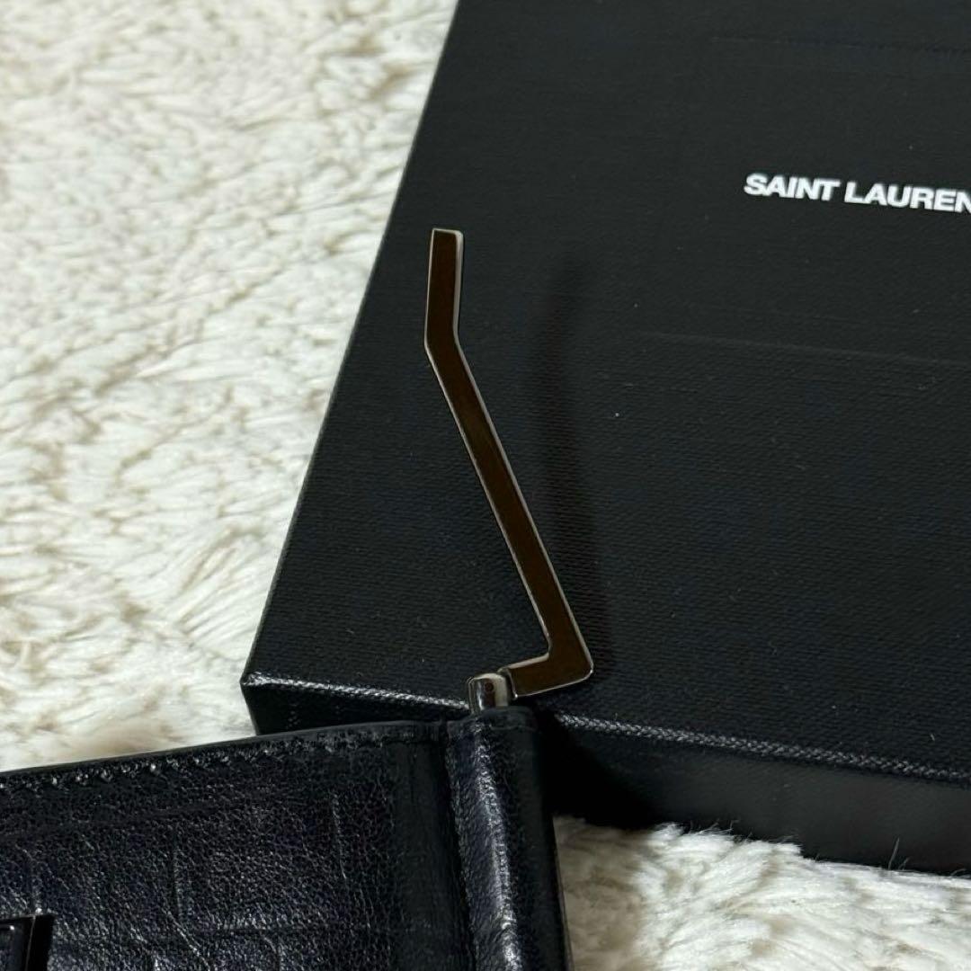 ⭐️未使用級⭐️　サンローラン　YSLカサンドラ　クロコ型押し　マネークリップ