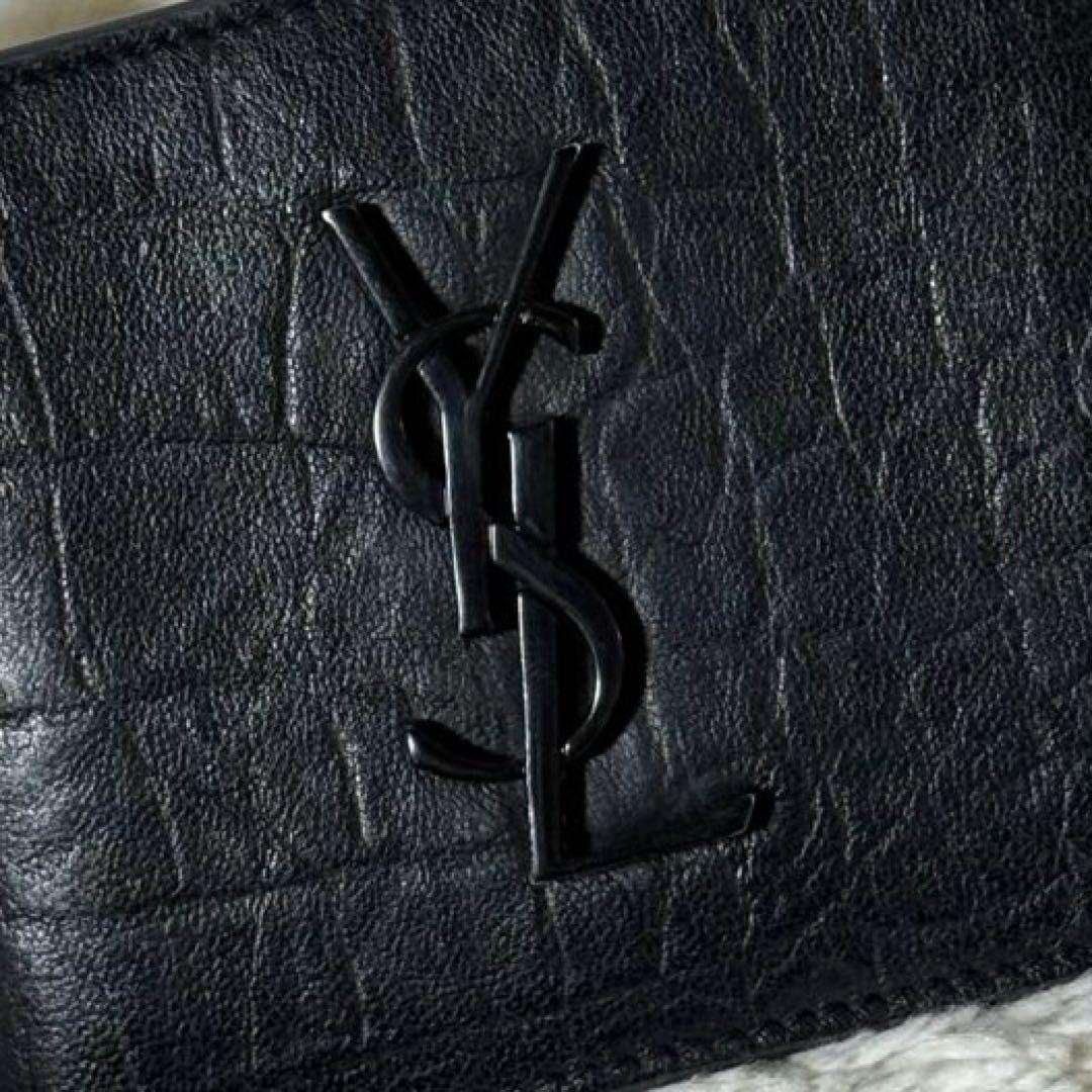 ⭐️未使用級⭐️　サンローラン　YSLカサンドラ　クロコ型押し　マネークリップ