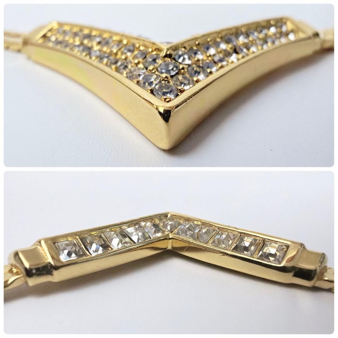 クリスチャンディオール V字 ラインストーン ネックレス チョーカー ゴールド