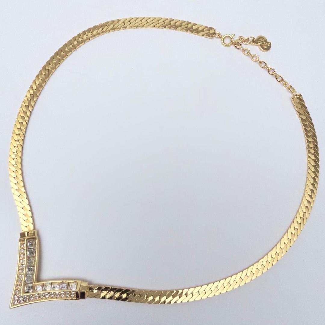 クリスチャンディオール V字 ラインストーン ネックレス チョーカー ゴールド