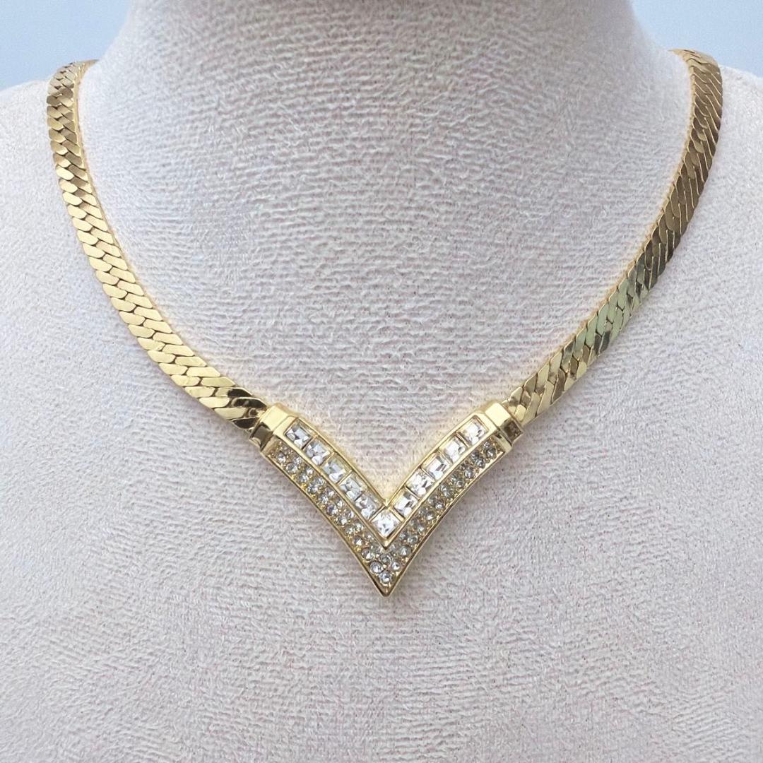 クリスチャンディオール V字 ラインストーン ネックレス チョーカー ゴールド