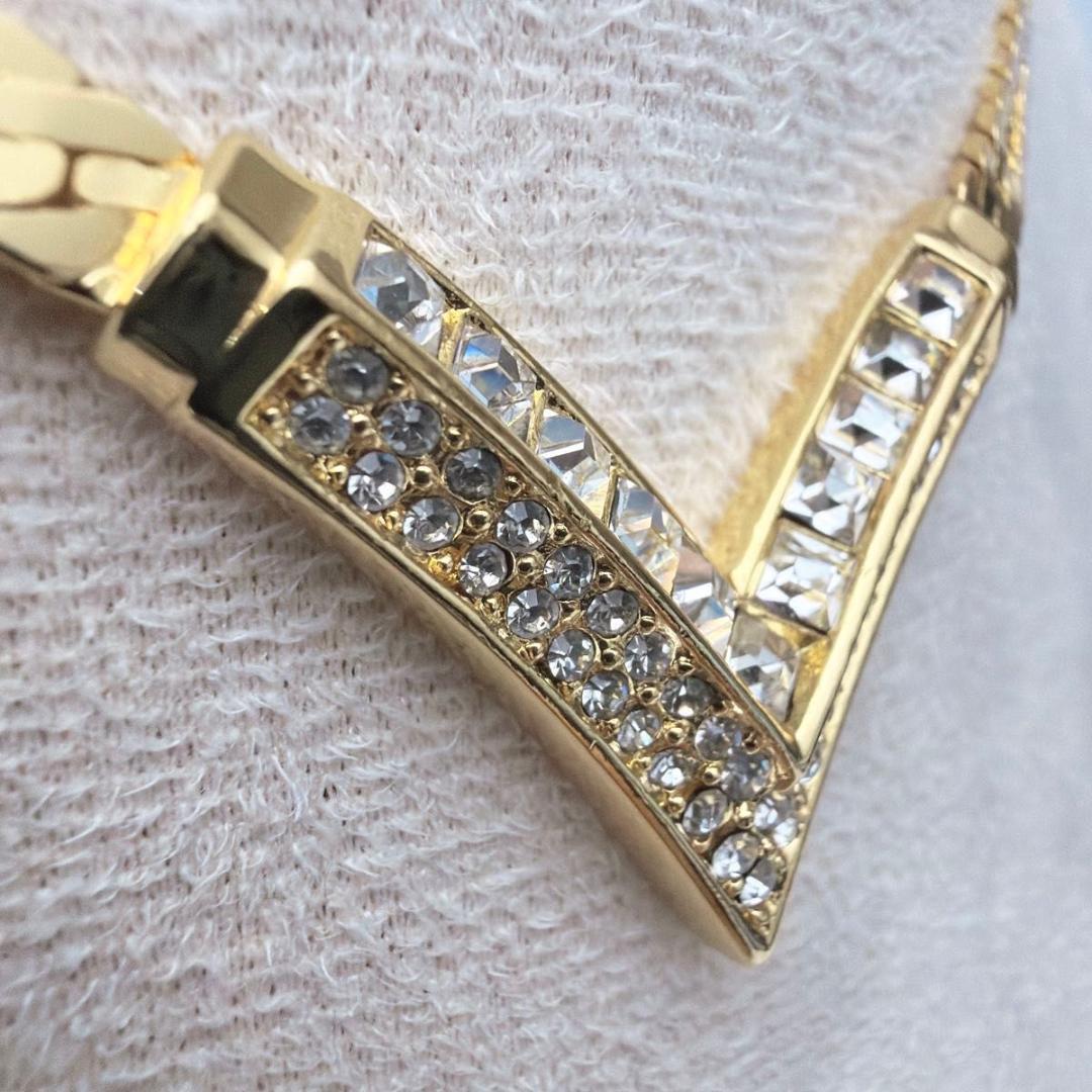 クリスチャンディオール V字 ラインストーン ネックレス チョーカー ゴールド