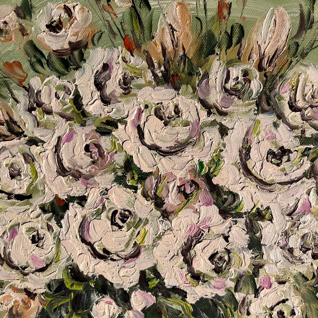 手書き油絵 ゴッホ 花瓶の薔薇 額付 肉筆絵画 インテリア 有名絵画 油彩画