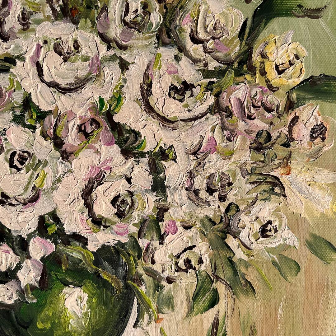 手書き油絵 ゴッホ 花瓶の薔薇 額付 肉筆絵画 インテリア 有名絵画 油彩画