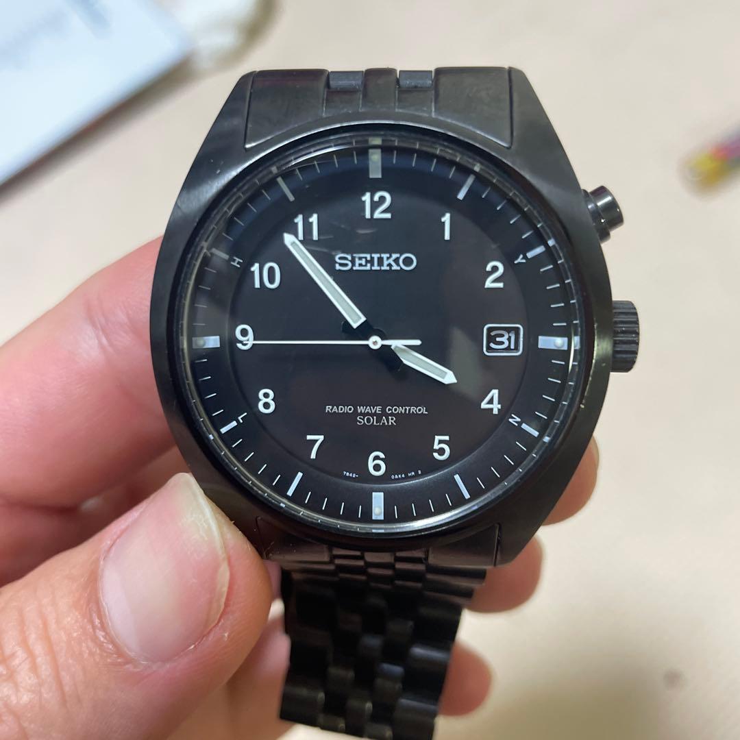 SEIKO ソーラー ブラック 時計 金属ベルト