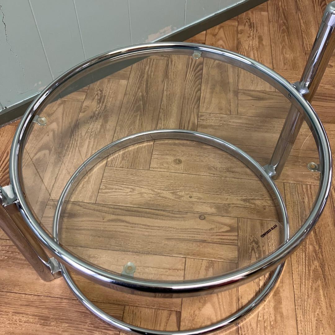 大人気❣️ミッドセンチュリー ラウンドテーブル　4段　強化ガラステーブル ✨